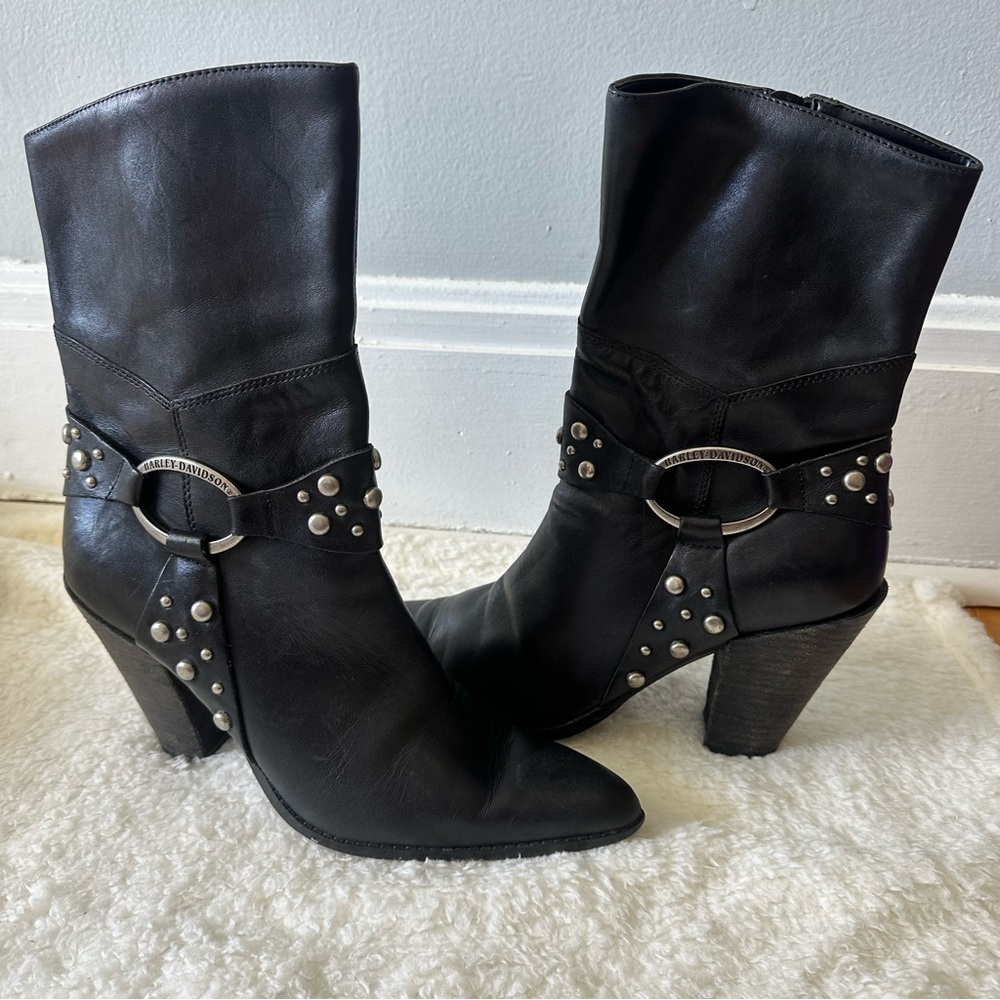 Harley Davidson black studded heel boots women’s size 8.5